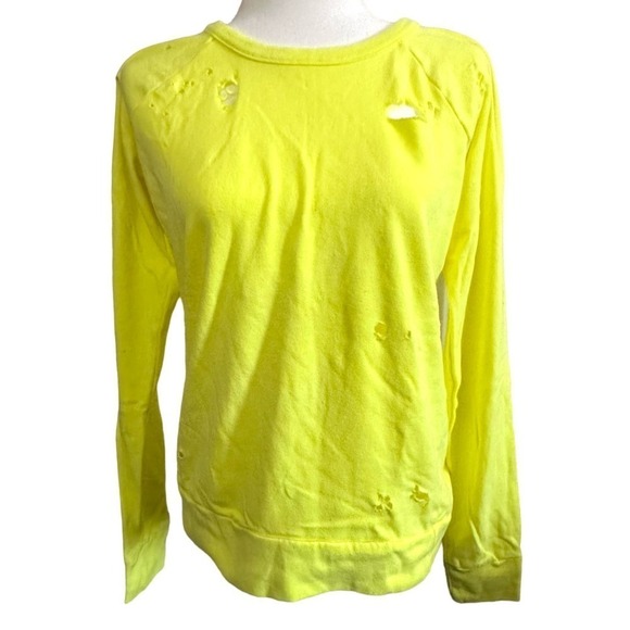 NWOT CHASER Revolve Neon Yellow Distressed Destroyed Holey Sweatshirt - Small - Picture 1 of 6
